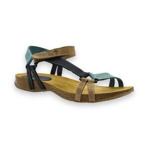 Inter Bios Women’s Celeste 5412 Leather Cork Bed Sandals in Blue Turquoise Tan
